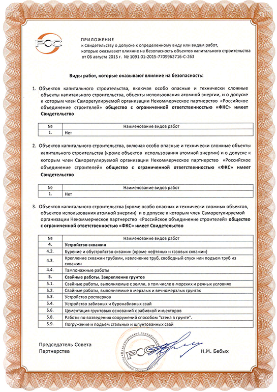 Свидетельство СРО ООО «ФКС-Шацк»